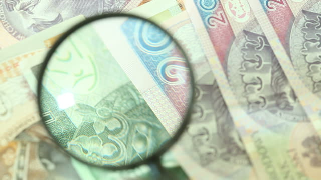 Polish-zloty-banknotes-with-magnifying-glas.-Full-HD-with-motorized-slider-1080p