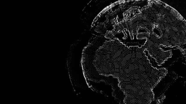 3D-de-puntos-planeta-tierra-girando-sobre-fondo-negro-Loopable-4k-Video-animación.