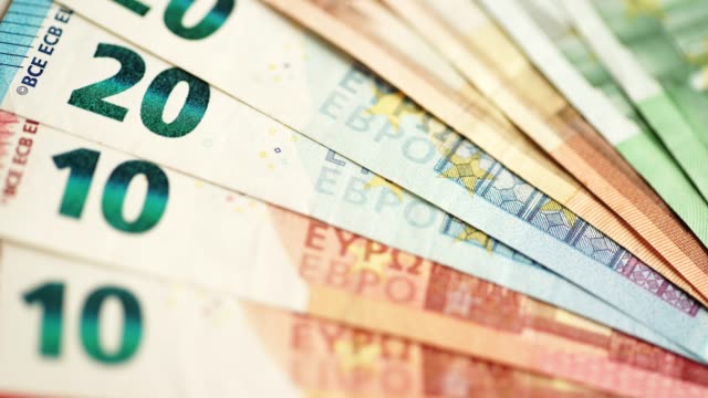 Closeup-euro-banknotes-background,-rack-focus-4K