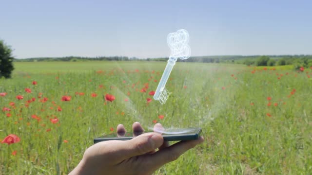 Hologramm-von-Schlüssel-auf-einem-Smartphone