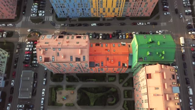 aerial-view-of-district-of-colorful-houses-in-Kiev,-Ukraine.-Comfort-town-buildings
