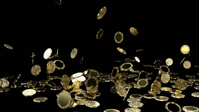 Goldene-Bitcoin-Münzen-fallen-und-füllen-den-Bildschirm,-Digital-Money-Regen.-Goldmünzen.-Am-besten-für-Gewinner.-4k