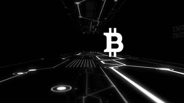 A-cryptocurrency-bitcoin-hologram-hovering-in-a-computer-circuit-tunnel.