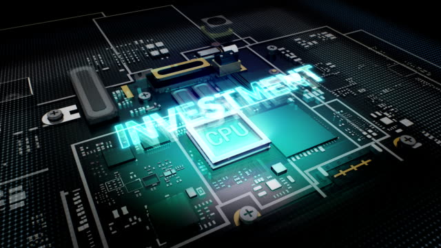 Hologram-typo-'INVESTMENT'-on-CPU-chip-circuit,-artificial-intelligence.
