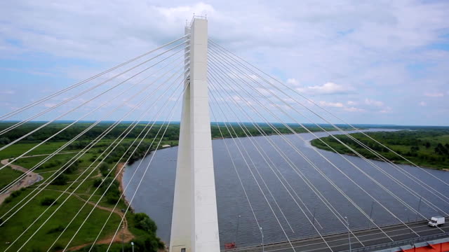 aerial-shot-beautiful-bridge-over-the-river-Oka-in-Murom,-Russia