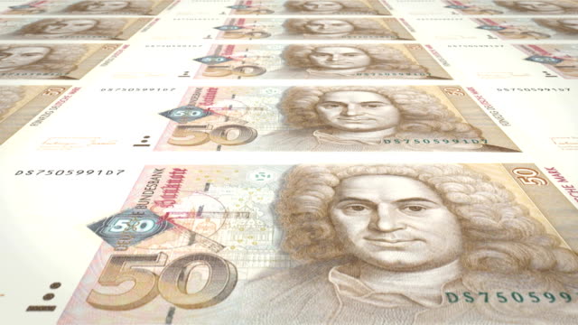 Billetes-de-50-marcos-alemanes-de-la-República-Federal-de-Alemania-del-balanceo,-cobrar-dinero