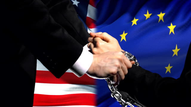 Vereinigten-Staaten-Sanktionen-EU,-verkettete-Arme,-politischen-oder-wirtschaftlichen-Konflikt