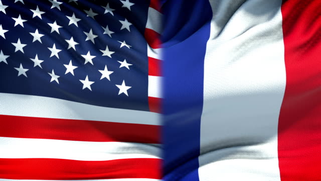 Fondo-de-banderas-de-Estados-Unidos-y-Francia,-las-relaciones-diplomáticas-y-económicas