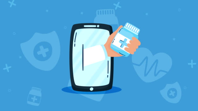 Smartphone-mit-Flaschenmedikamente-Telemedizin-App