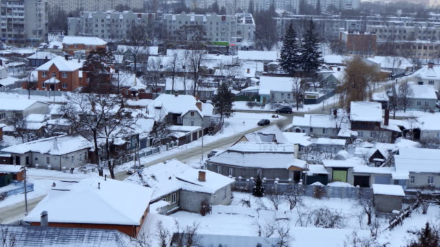 Invierno-de-tejados-nevados-de-Bryansk,-Rusia-2019