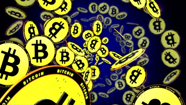 Bitcoin-monedas-animación,-fondo,-renderizado,-bucle