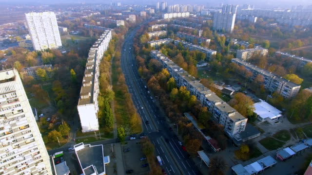 Autumn-aerial-view-to-residential-area-and-avenue-on-in-Kharkiv