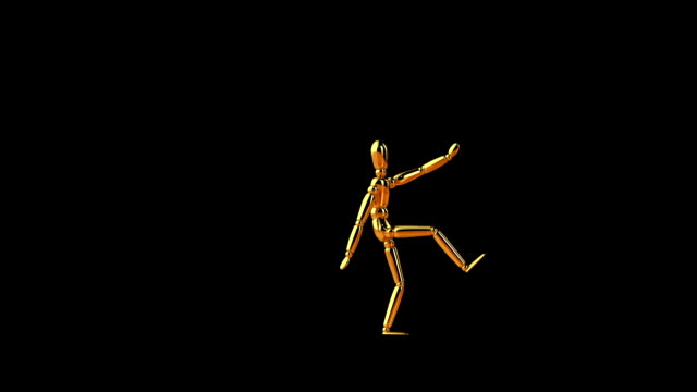Lustige-goldene-Schaufensterpuppe-Roboter-Tanz,-nahtlose-Schleife,-gegen-schwarz