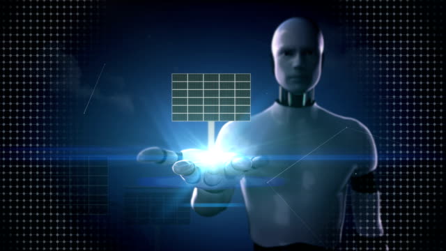 Roboter-offene-Hand,-Solar-Panel.-Ökoenergie