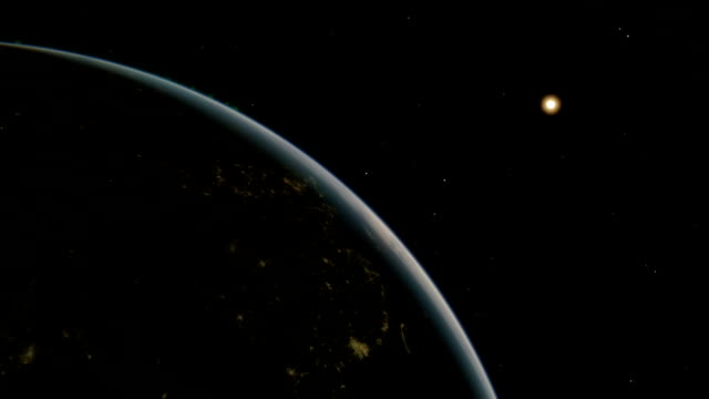 Raum-Animation-mit-Planet-Erde-rund-um-ihre-Achse-mehrfach-mit-negativen-Raum-für-Typ