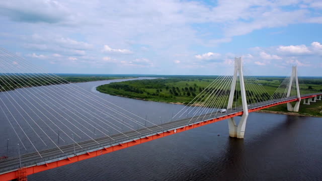 aerial-shot-Modern-cable-stayed-bridge-across-the-river