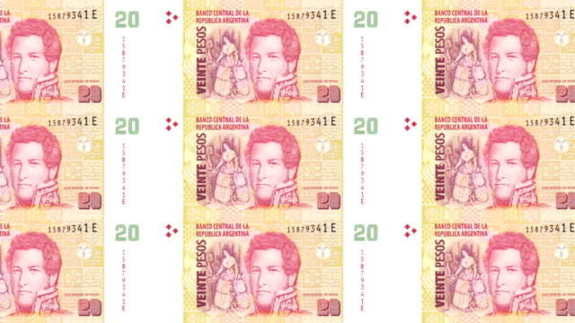 Banknoten-von-20-Argentinische-Pesos-der-Argentinischen-Republik,-Bargeld,-Schleife