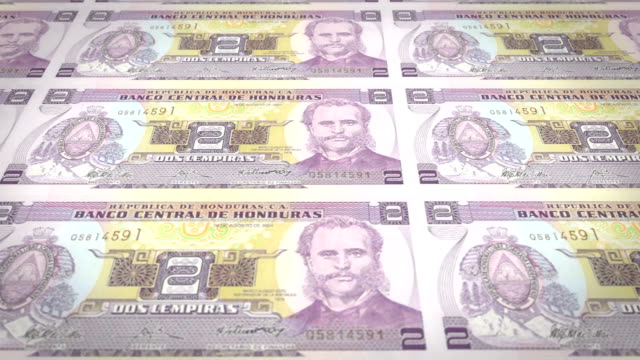 Banknoten-der-zwei-honduranische-Lempira-von-Honduras-Rollen,-Bargeld,-Schleife