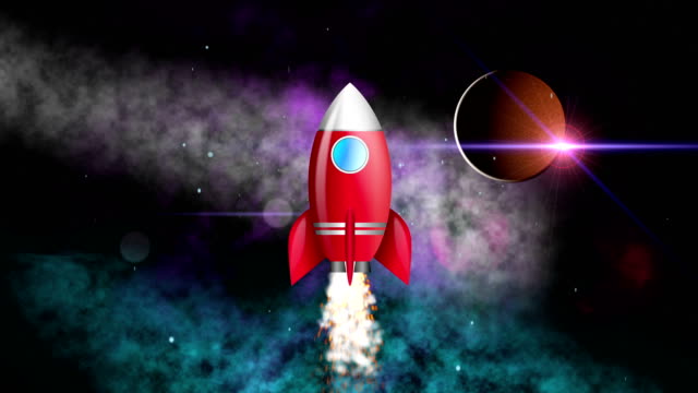 Fliegende-Rakete-in-Raum-4K-animation