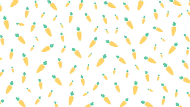 Ostereier-mit-Kaninchen,-Karotten-und-Klee-Muster-pop-up-Schleife-Animation-4K-auf-weißem-Hintergrund