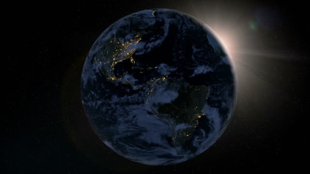 Planet-Erde-aus-dem-Weltraum-Sonnenaufgang.