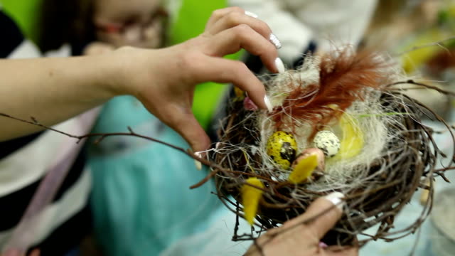 Children-make-a-nest-for-birds,-nest-for-birds