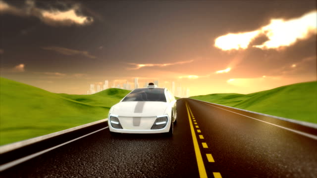 Electric-autonomous-car-driving-on-a-road