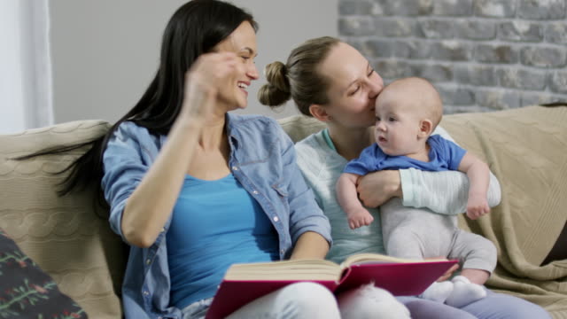 Happy-Lesbian-Couple-Reading-Book-to-Child