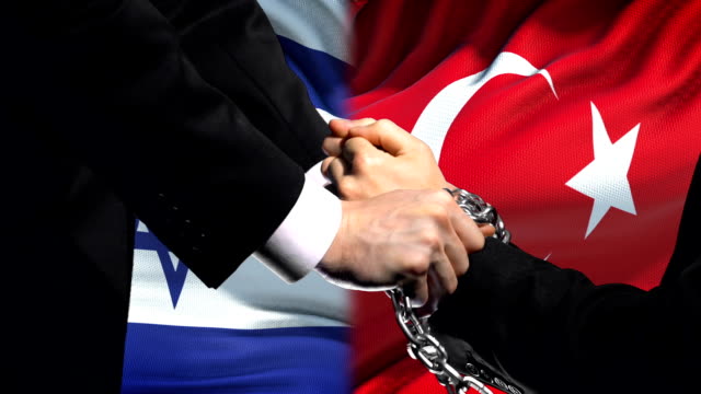 Israel-Sanktionen-Türkei,-verkettete-Arme,-politischen-oder-wirtschaftlichen-Konflikt-Handel-Verbot