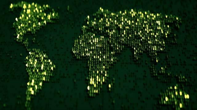 World-map-of-glowing-green-numbers-3D-render-seamless-loop-animation