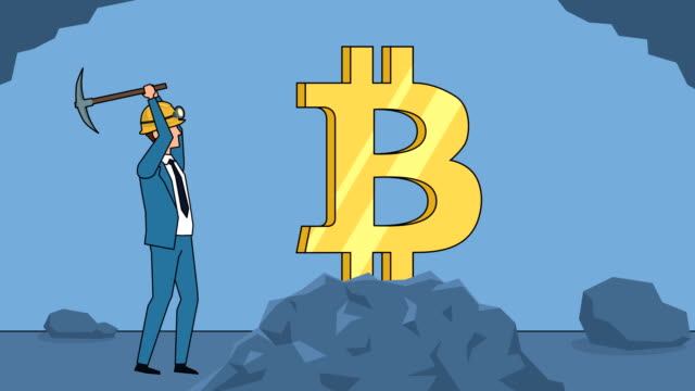 Flat-cartoon-businessman-miner-character-working-with-pickaxe-business-bitcoin-mining-concept-animation