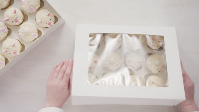 Boxeo-cupcakes-de-vainilla-en-forma-de-conejitos-de-Pascua.