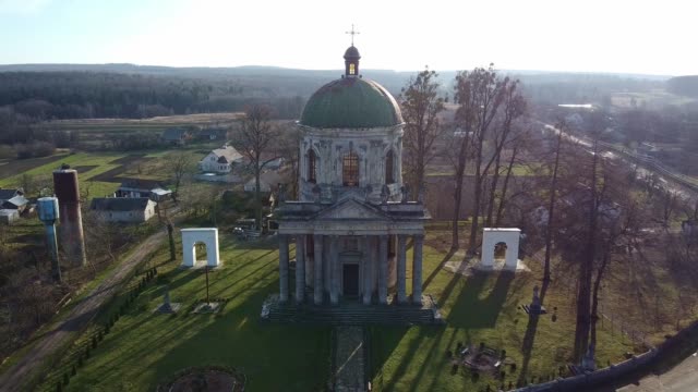 Roman-Catholic-Church-Aerial,-Ukraine