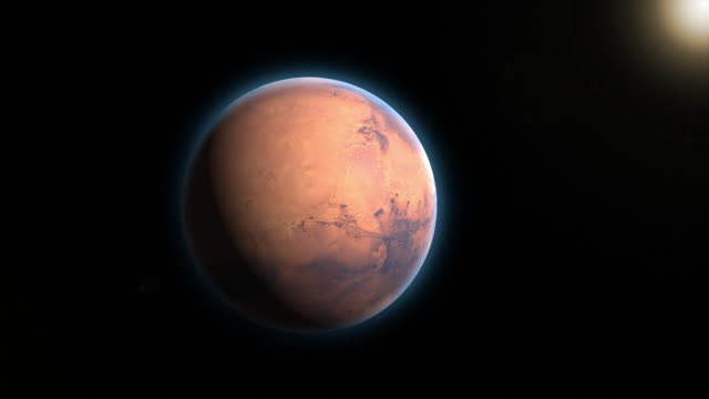 Animierter-Sonnenaufgang-auf-dem-Mars-Planeten.-3D-Animation.