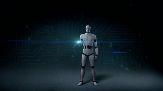 Robot,-cyborg-open-palms-in-digital-interface,-body,-4K-movie.