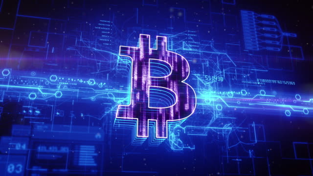 Bitcoin-Symbol-auf-blauem-Hintergrund-abstrakt