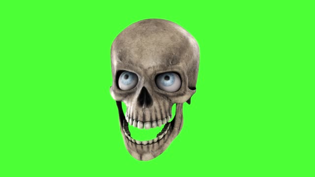 Animierter-Schädel-mit-Augen-auf-grünem-Hintergrund