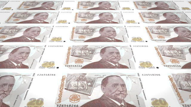 Banknoten-von-zwanzig-georgischen-Lari-der-Republik-Georgien,-Bargeld,-Schleife