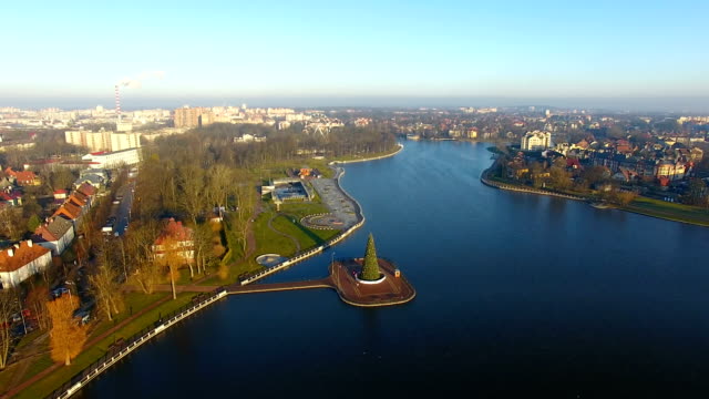 Aerial:-The-Christmas-tree-on-Upper-Lake-in-Kaliningrad