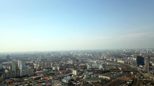 Panorama-view-of-the-city-of-Kiev-from-a-bird's-eye-view.-Flight-over-the-city.