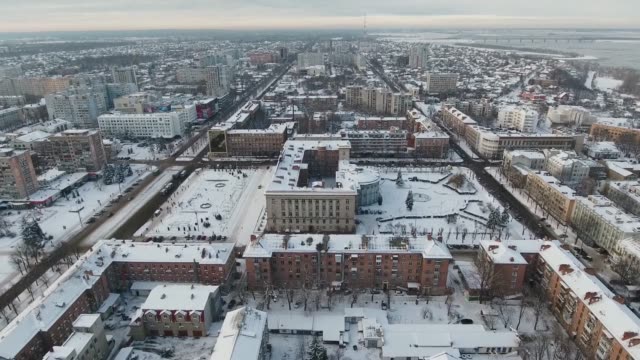 Winter-city-in-the-snow-with-a-bird's-eye-view.