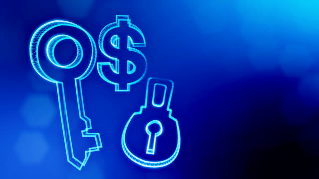 dollar-sign-and-emblem-of-lock-and-key.-Finance-background-of-luminous-particles.-3D-seamless-animation-with-depth-of-field,-bokeh-and-copy-space-for-your-text.-Blue-v6