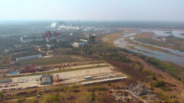 La-central-nuclear-de-Chernóbil,-Ukrine.-Vista-aérea