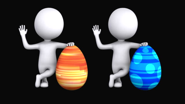 3d-Men-with-Red-an-Blue-Easter-Eggs-on-black-screen-chroma-key.-Easter-holiday-and-welcome-concept.-Happy-Easter.