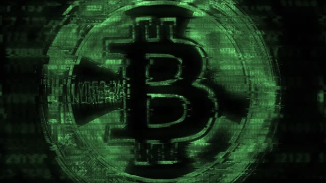 Bitcoin-Blockchain-Kryptowährung-in-digitalen-Glithes