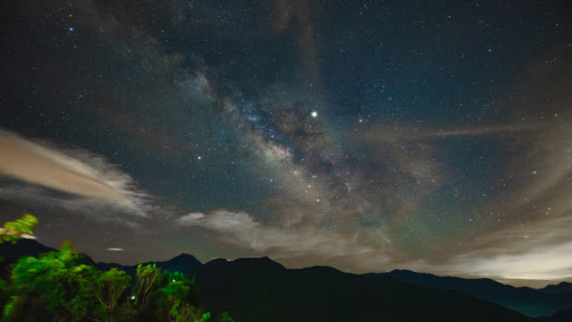 4K-Time-Lapse-Vía-Láctea-sobre-la-montaña-Hehuan,-Nantou,-Taiwán