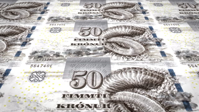 Banknotes-of-fifty-faroese-kronur-of-the-Faroe-Islands-rolling,-cash-money,-loop