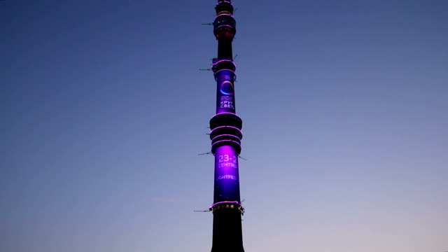 Television-(Ostankino)-tower-at-Night,-Moscow,-Russia