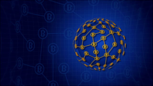 Bitcoin-Währungszeichen-dreht-sich-um-die-Erde