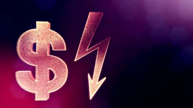 dollar-sign-and-emblem-of-lighting-bolt.-Finance-background-of-luminous-particles.-3D-loop-animation-with-depth-of-field,-bokeh-and-copy-space-for-your-text.-purple-color-v1.